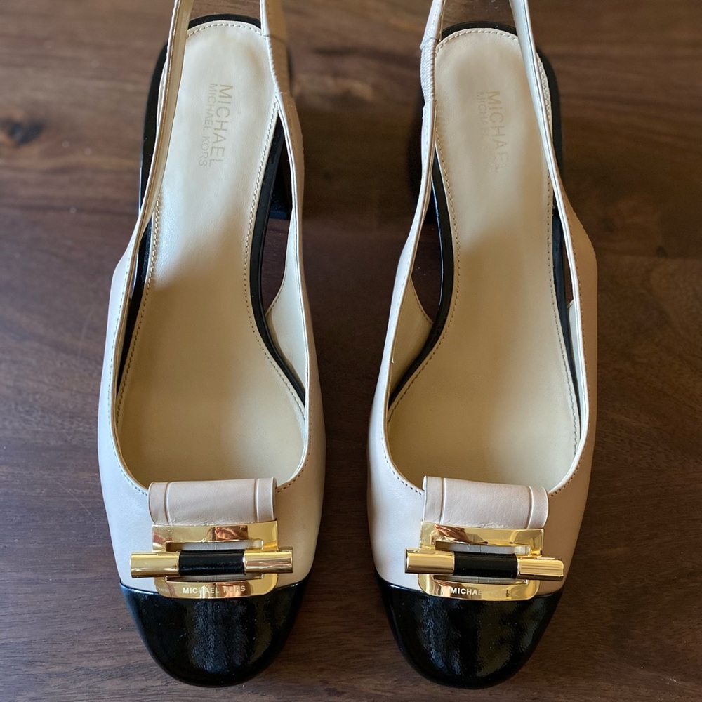 Michael Kors Chanel-style cap-toe slingback block heels size 7
